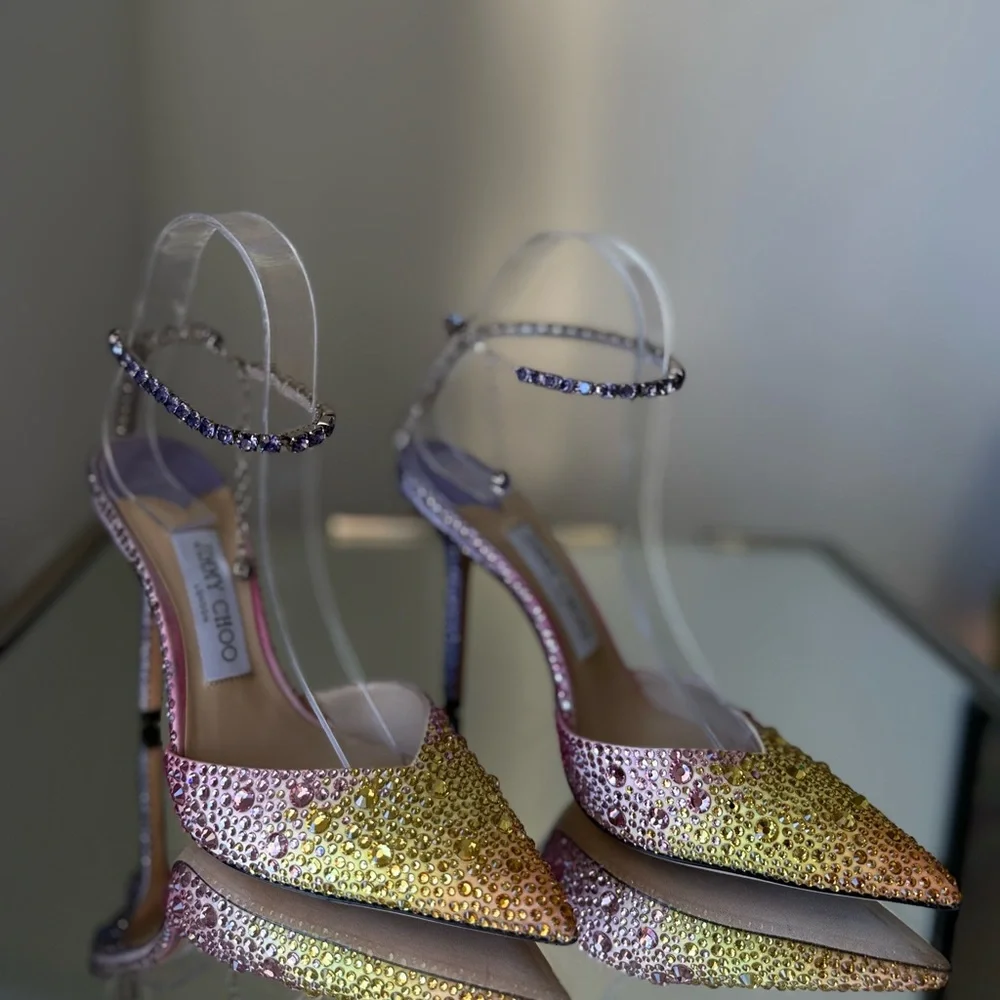 New JIMMY CHOO Saeda 100 embellished satin pumps $2,095 37 - Picture 11 of 17